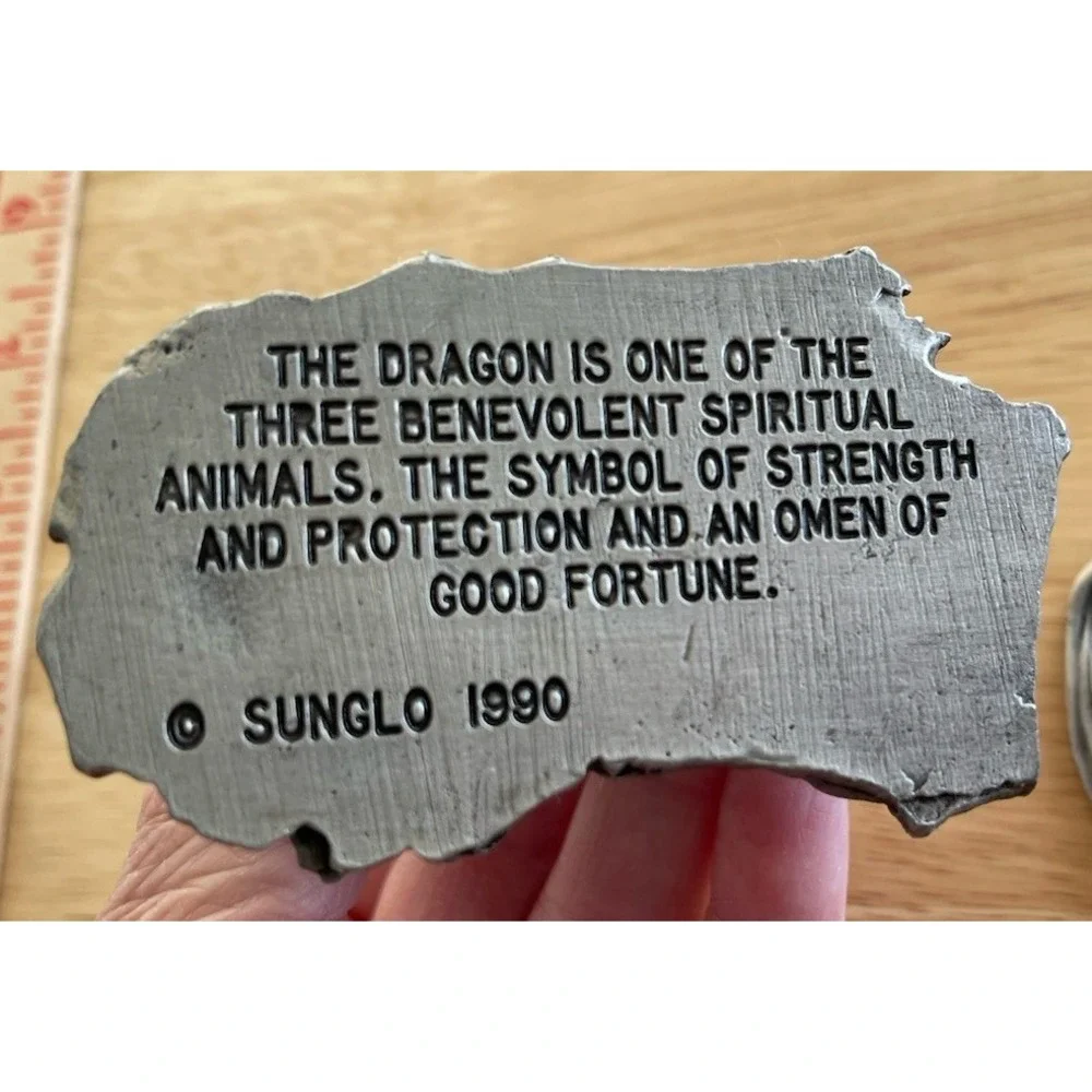 Sunglo 1990 Metal Dragon Letter Opener And‎ Holder With Rhinestones